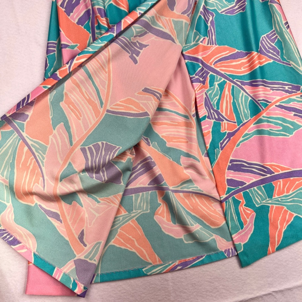 Stewart Vintage Tropical Leaf Print Faux Wrap Midi Skirt Pink Turquoise Med - Picture 4 of 11